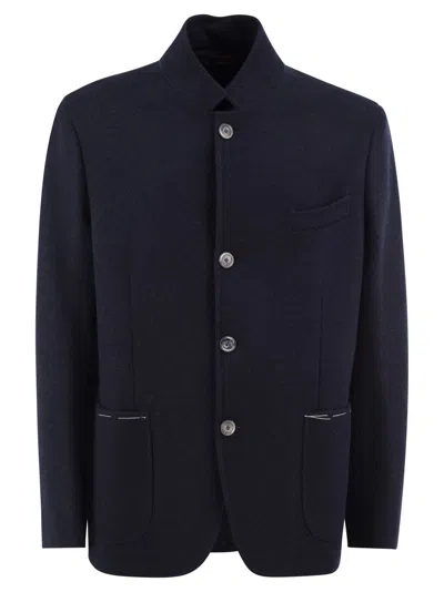 Fedeli Damon Double Flanel Cashmere Blazer In Blue