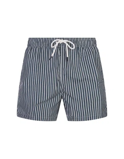 Fedeli Dark Blue And White Striped Swim Shorts