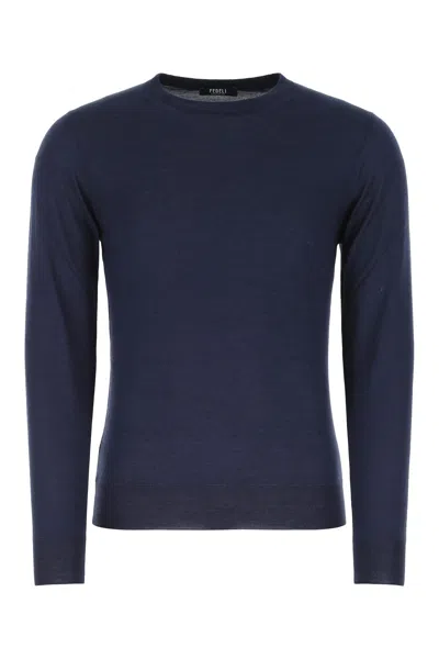 FEDELI DARK BLUE CASHMERE BLEND SWEATER