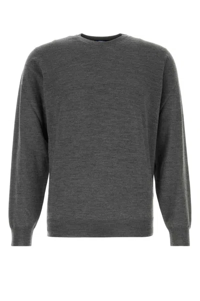 Fedeli Dark Grey Virgin Wool Knit Sweater For Men In Gray