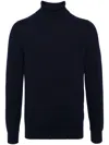 Fedeli Man Navy Blue Turtleneck Cashmere And Silk Pullover In Blue