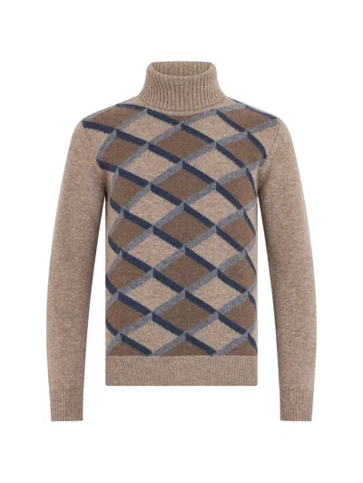 Fedeli Diamond-pattern Roll-neck Sweater In Neutral