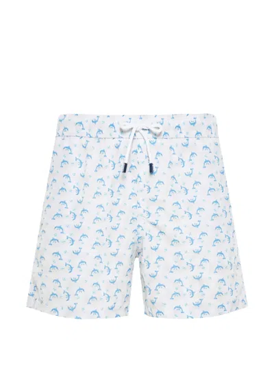 Fedeli Dolphin-print Swim Shorts In Blue