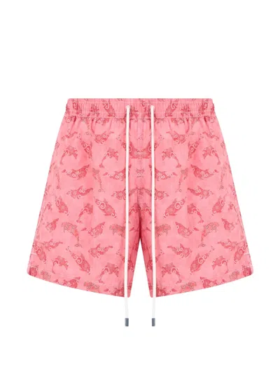 Fedeli Dolphin-print Drawstring Swim Shorts In Pink