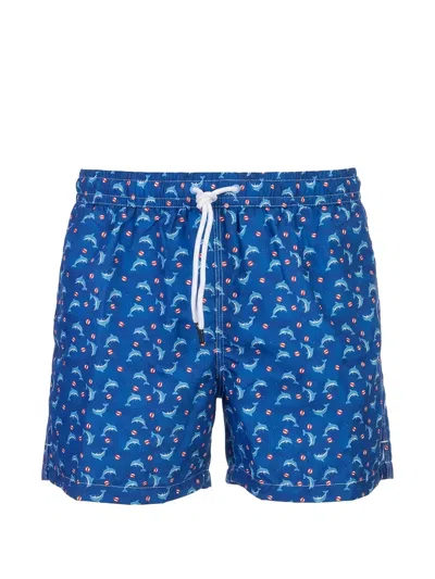 Fedeli Dolphin-print Swim Shorts In Blue