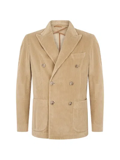 Fedeli Double-breasted Corduroy Blazer In Neutral