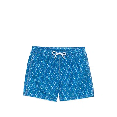 Fedeli Drawstring Graphic Swim Shorts In Blue