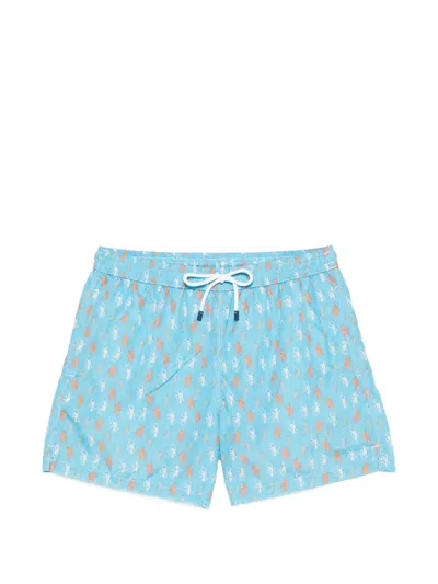 Fedeli Drawstring Lizard Print Swim Shorts In Blue