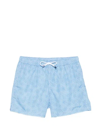 Fedeli Drawstring Patterned Beach Shorts In Blue