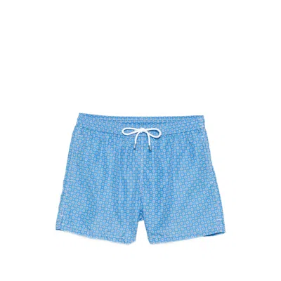 Fedeli Drawstring Print Swim Shorts In Blue