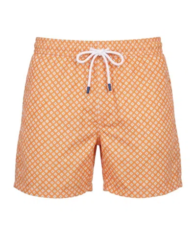 Fedeli Geometric-print Drawstring Swim Shorts In Orange