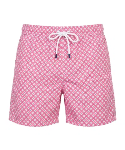 Fedeli Geometric-print Drawstring Swim Shorts In Pink