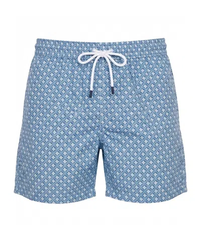 Fedeli Geometric-print Drawstring Swim Shorts In Blue