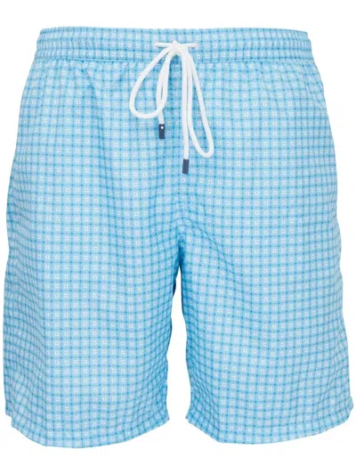 Fedeli Drawstring-waist Geometric-print Shorts In Blue