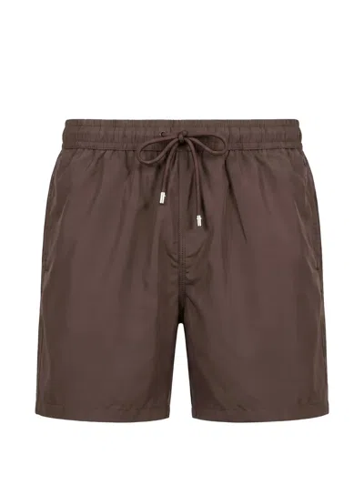 Fedeli Drawstring-waist Logo-patch Swim Shorts In Brown