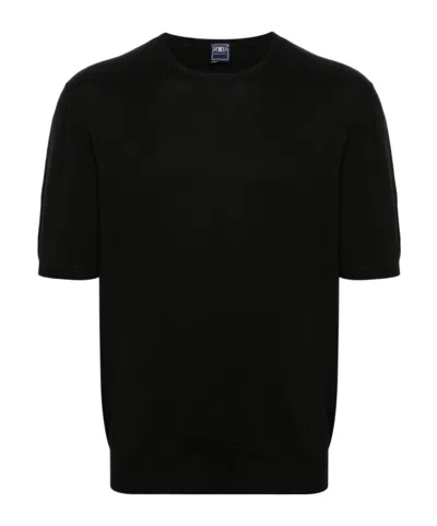 Fedeli Drop-shoulder Cotton Jumper In Black