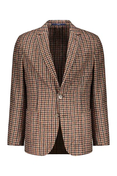 Fedeli Single-breasted Houndstooth Blazer In Brown
