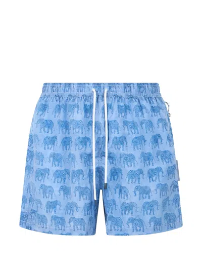 Fedeli Elephant-print Drawstring Swim Shorts In Blue