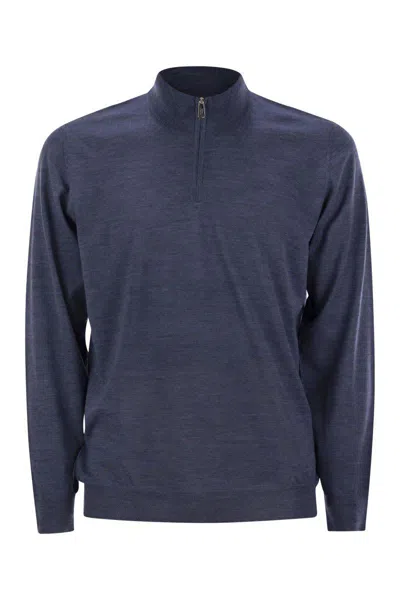 Fedeli Favonio - Superfine Wool Half-zip Sweater In Blue