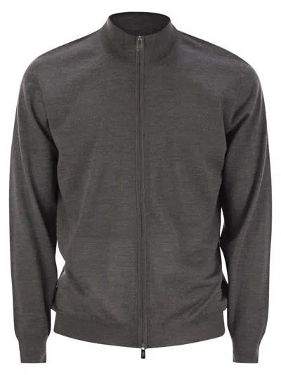 Fedeli Open Knitted Zip Cardigan In Gray