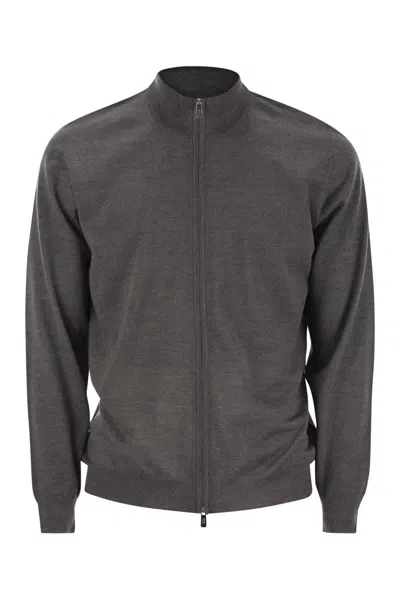 FEDELI FEDELI FAVONIO - VIRGIN WOOL SWEATER WITH FULL ZIPPER