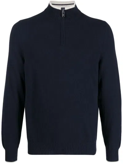 Fedeli Paul Cotton Half-zip Sweater In Blue