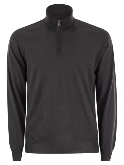 Fedeli Favonio Superfine Wool Half Zip Sweater In Gray