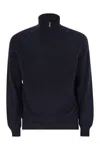 Fedeli Favonio - Zip Turtleneck Sweater In Cashmere In Blue