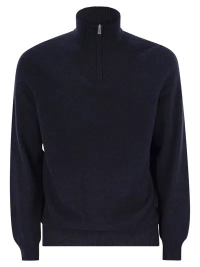 Fedeli Favonio Persia - Cashmere Half-zip Sweater In Light Blue