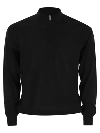 Fedeli Favonio - Superfine Wool Half-zip Sweater In Black
