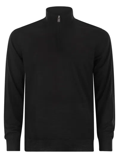 Fedeli Favonio - Superfine Wool Half-zip Sweater In Black