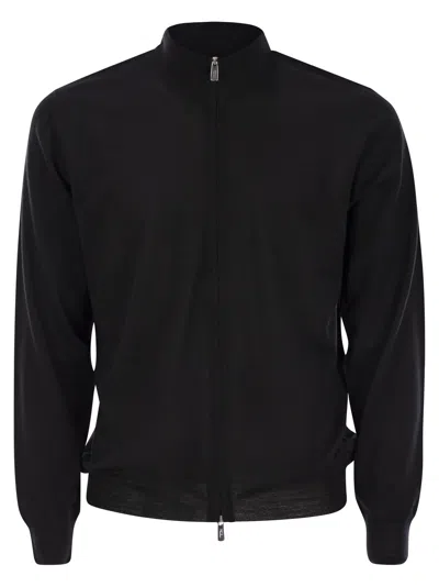 Fedeli Favonio Virgin Wool Sweater With Full Zipper In Black