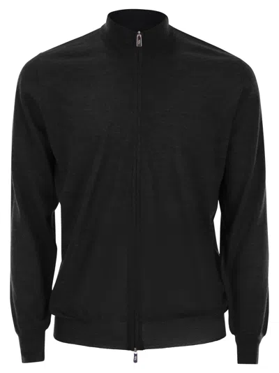 Fedeli Favonio Virgin Wool Sweater With Full Zipper In Black