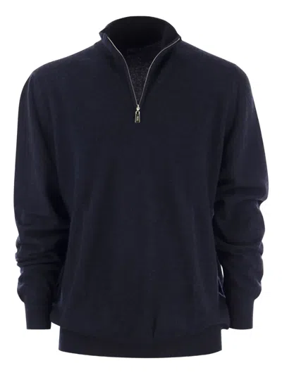 Fedeli Favonio Zip Turtleneck Sweater In Blue
