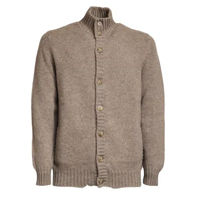 Fedeli Four-ply Knit Cashmere Cardigan With Stand-up Collar In Brown