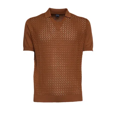 Fedeli Felipe Giza Cotton V-neck Polo Shirt In Brown