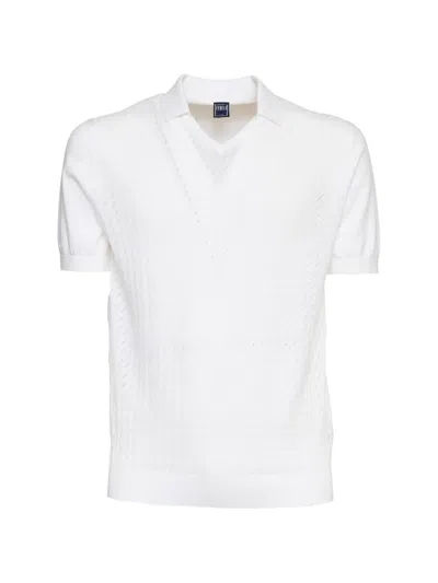 Fedeli Felipe Giza Patterned V-neck T-shirt In White