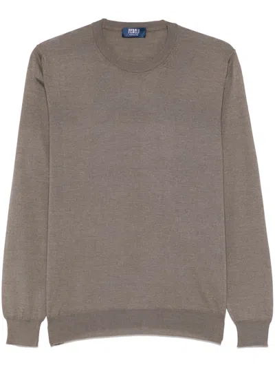 Fedeli Fine-knit Jumper In Brown