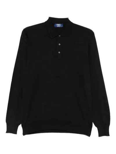 Fedeli Fine-knit Polo Jumper In Black