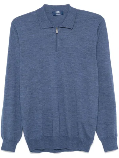 Fedeli Fein Gestricktes Poloshirt In Blau