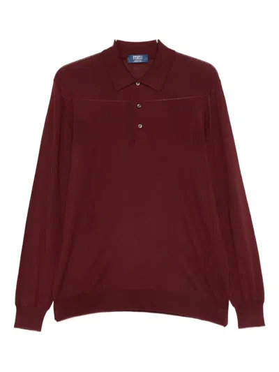 Fedeli Fine-knit Polo Shirt In Burgundy