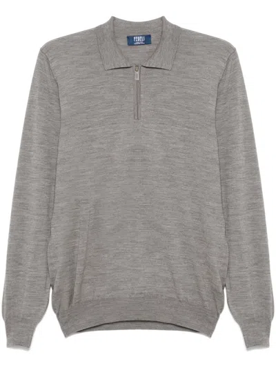 Fedeli Fein Gestricktes Poloshirt In Grau