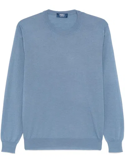 Fedeli Fine-knit Sweater In Blue