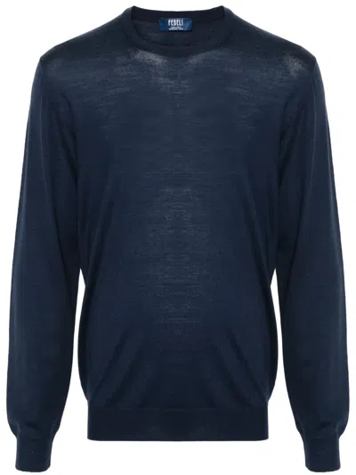 Fedeli Fine-knit Virgin-wool Jumper In Blue