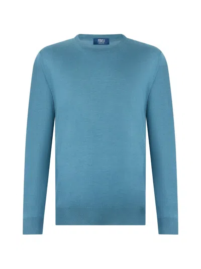 Fedeli Fine-knit Crew-neck Sweater In Blue