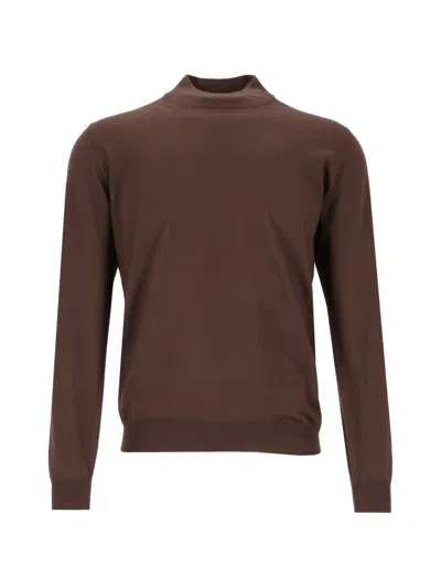 Fedeli Fine-knit Mock-neck Sweater In Brown