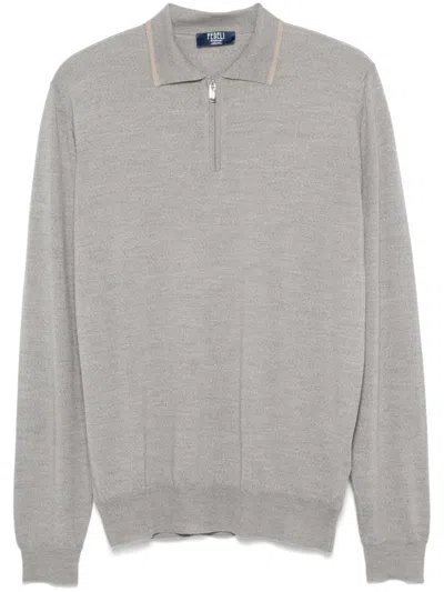 Fedeli Fine-knit Virgin Wool Polo Shirt In Gray