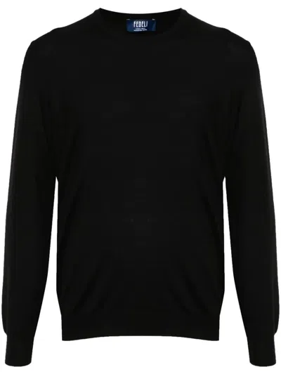 Fedeli Fine-knit Virgin Wool Sweater In Black