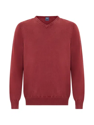 Fedeli Fine-knit V-neck Sweater In Red