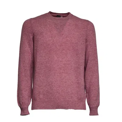 Fedeli Finely Knit Crew Neck Sweater In Soft Wool In Pink